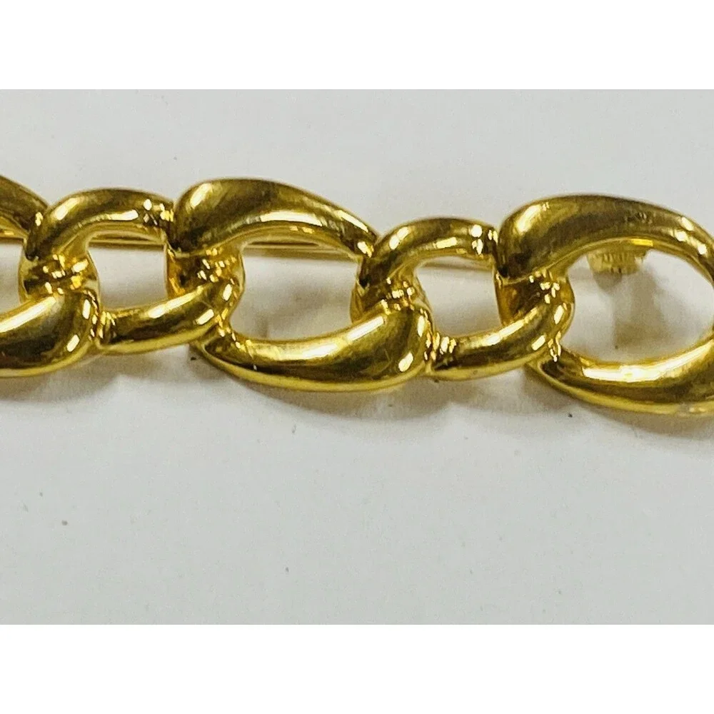 Lot 2 Vintage Monet Brooches Gold Tone Ribbon Curl Chain Link 1980s Signed